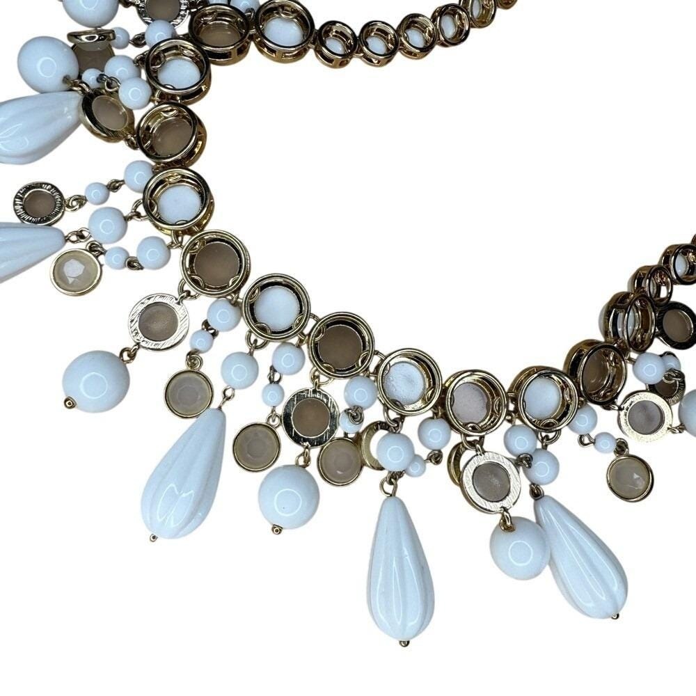 Boho Glam Statement White Champagne Gold Tone Bib Necklace from Banana Republic - Picture 12 of 14